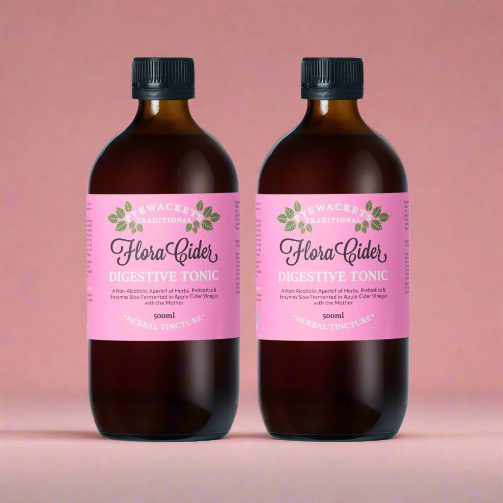 Two bottles of Flora Cider Digestive Tonic
