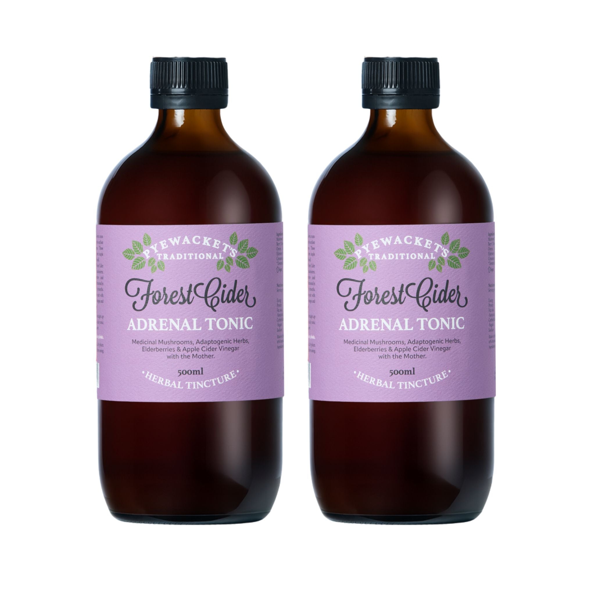 Two bottles of Forest Cider Adrenal Tonic on a white background