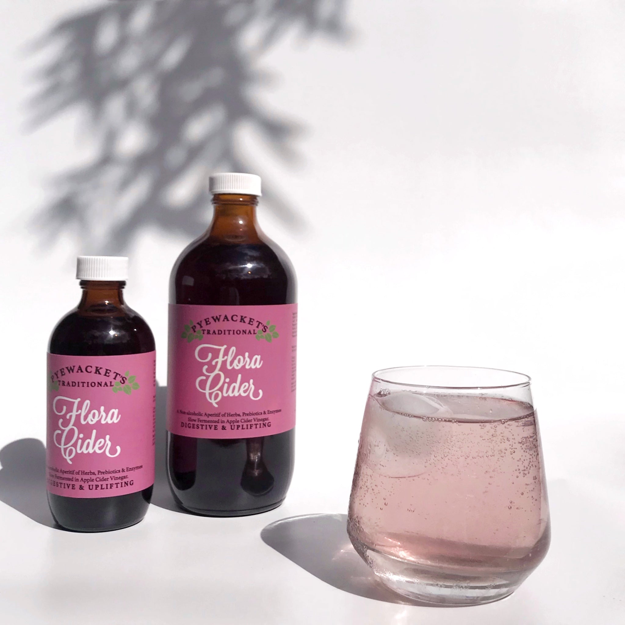 flora cider aperitif in small and large with drink