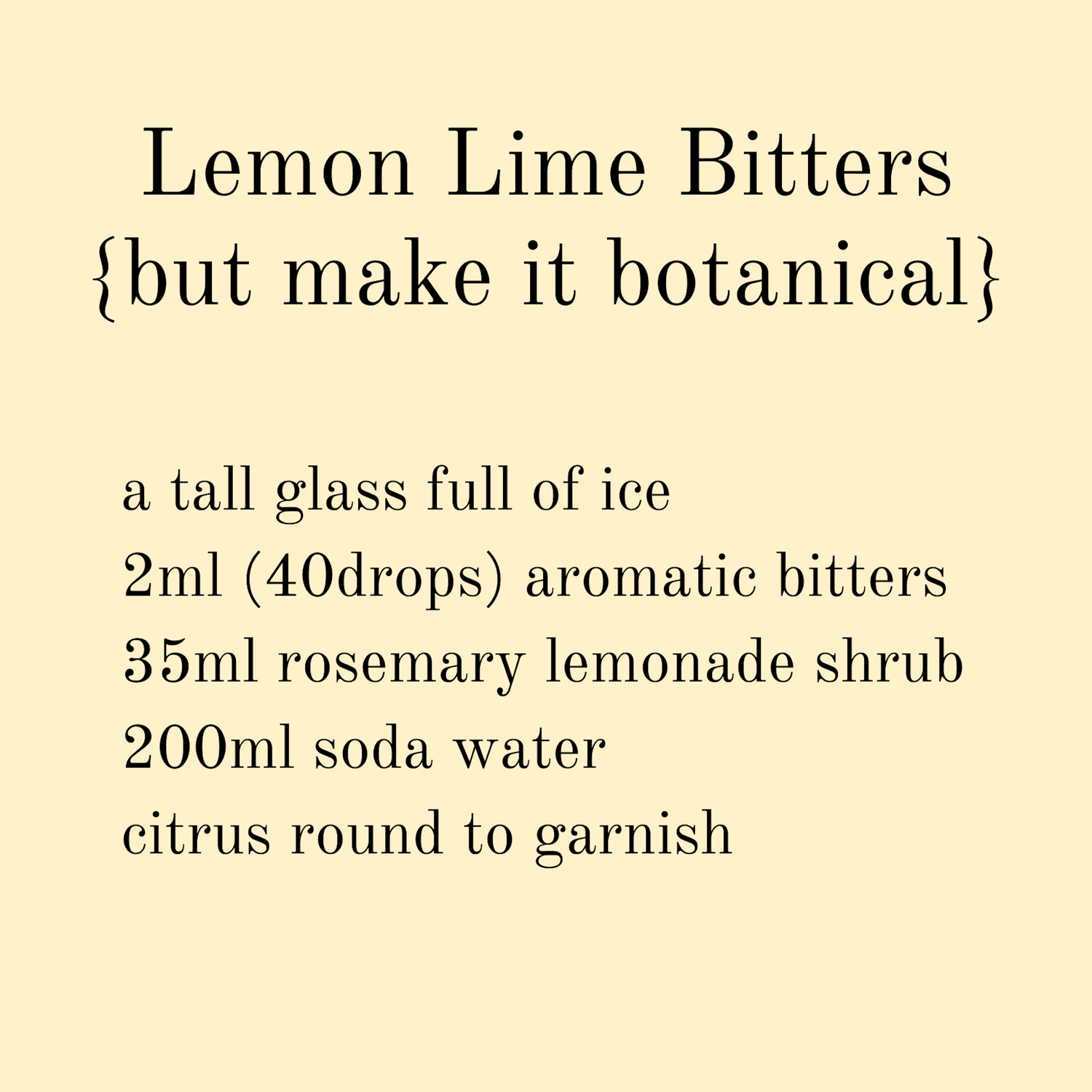 lemon lime bitters pyewackets botanical style recipe card