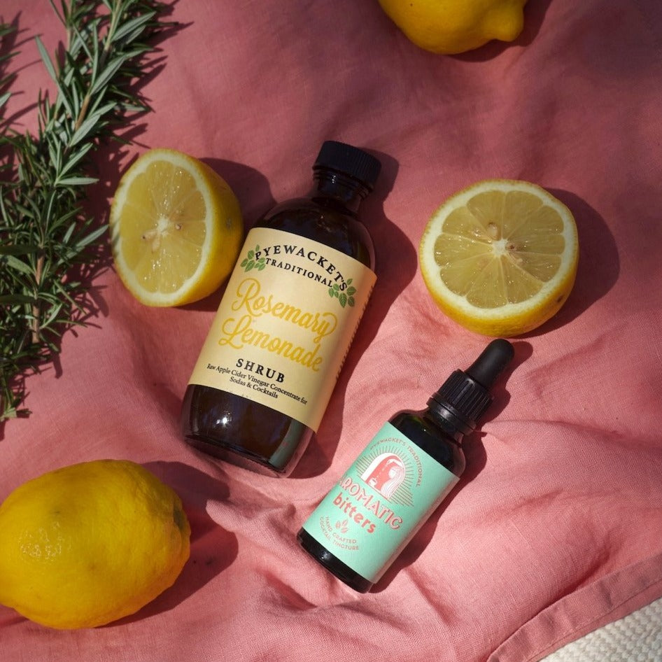 pyewackets rosemary lemonade shrub and aromatic bitters