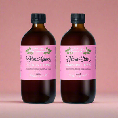 Two bottles of Flora Cider Digestive Tonic 