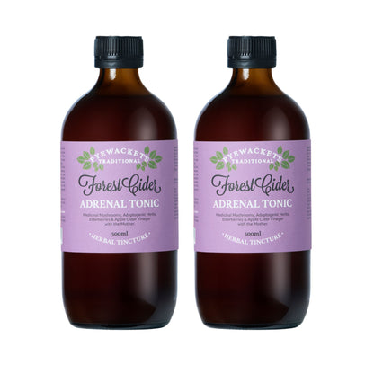 Two bottles of Forest Cider Adrenal Tonic on a white background